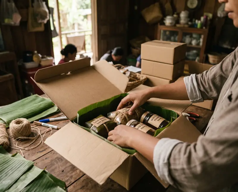 Paket dikemas rapi dalam kardus